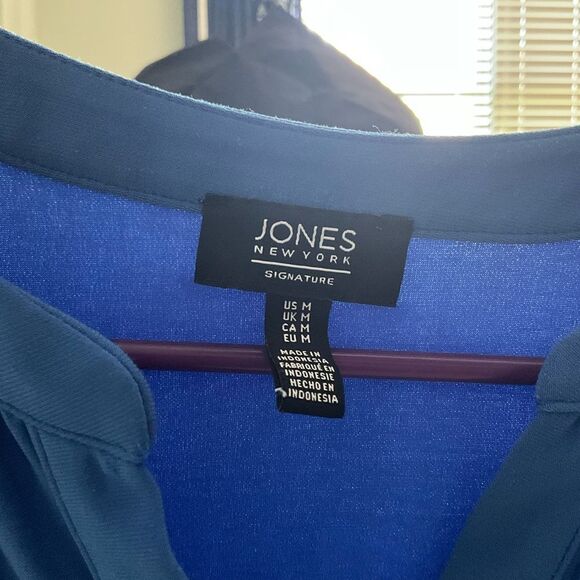 Jones New York Blue Relaxed Fit Mandarin Collar Blouse - Picture 3 of 3